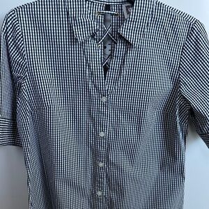 Anne Klein PM Black/White Gingham Check Short Sleeved Top